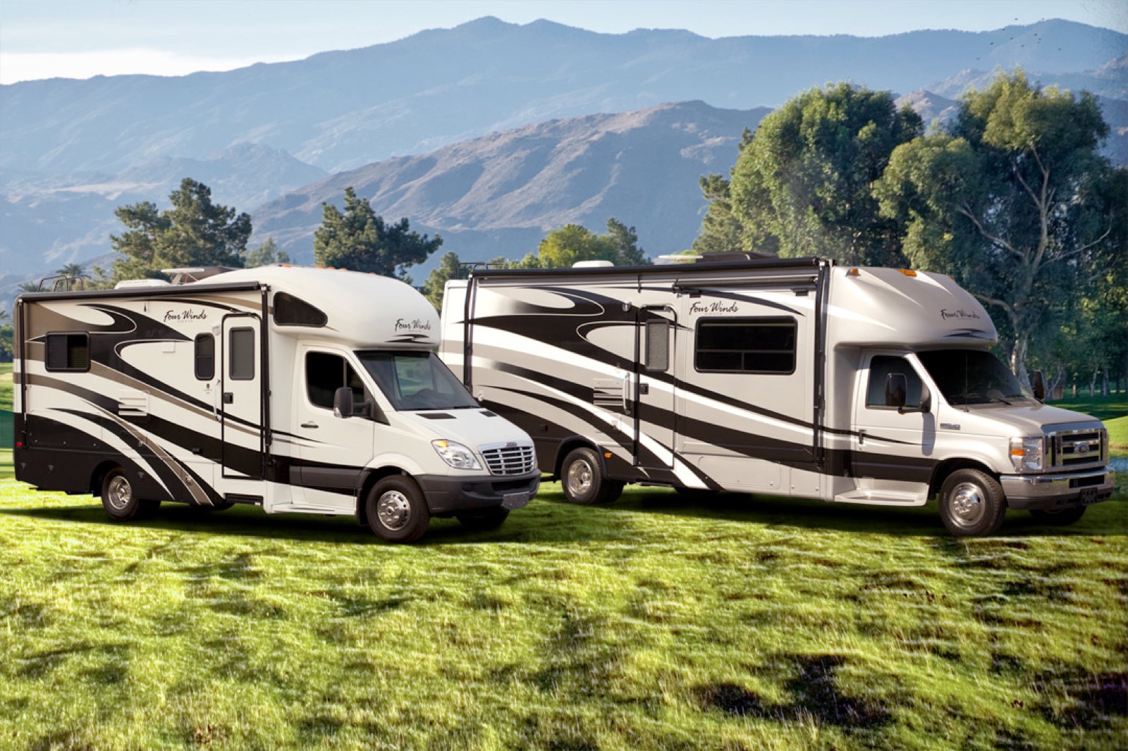 Two Class C motorhomes.